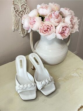 Primark White Braided Strap Heeled Mules